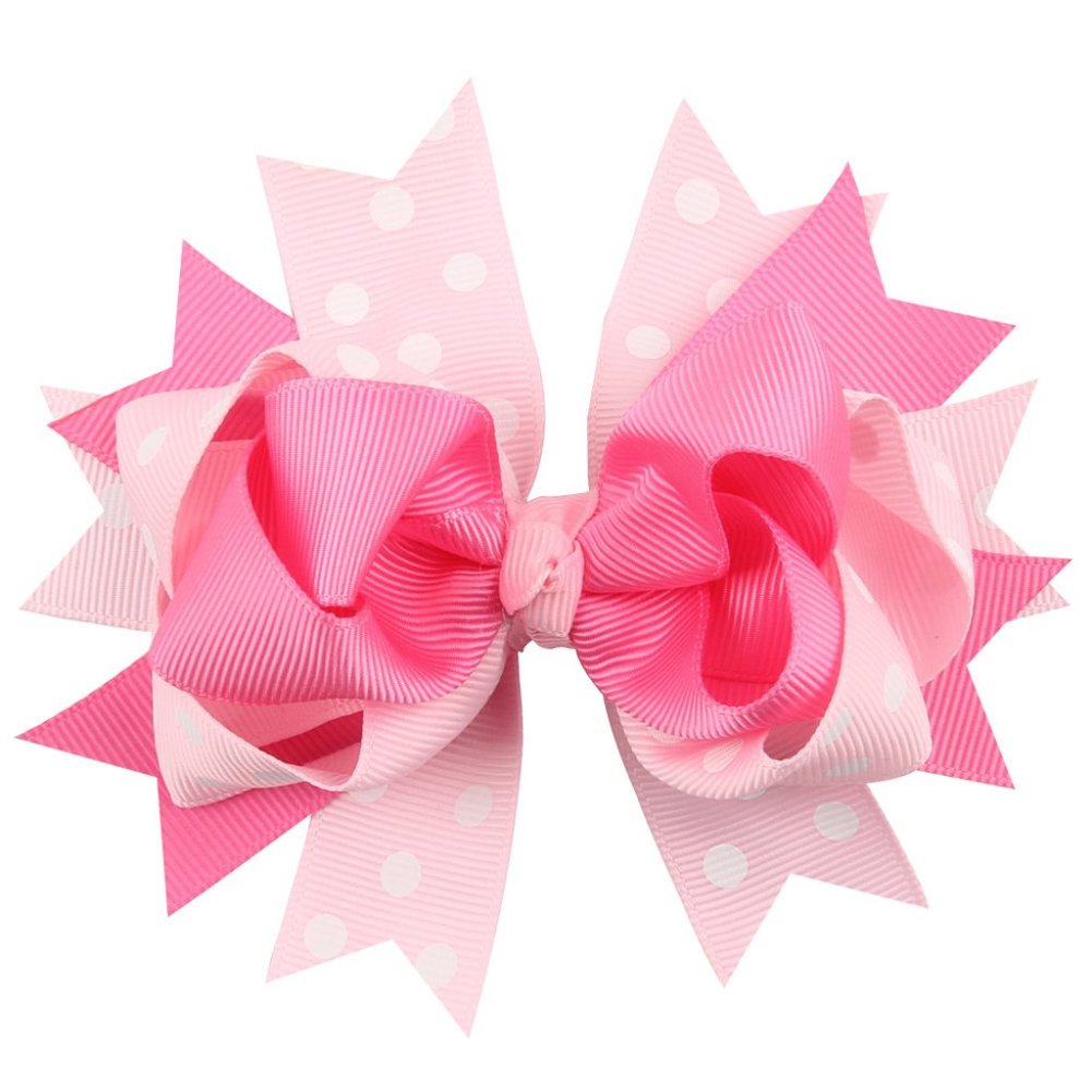 Pink Polka Dot Girls Hair Bow Clip 4.5 Inches